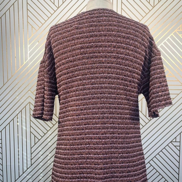 Zara Tweed Pink Orange Stripe Tie Neck Short Sleeve Mini Dress Size Small - Picture 8 of 11